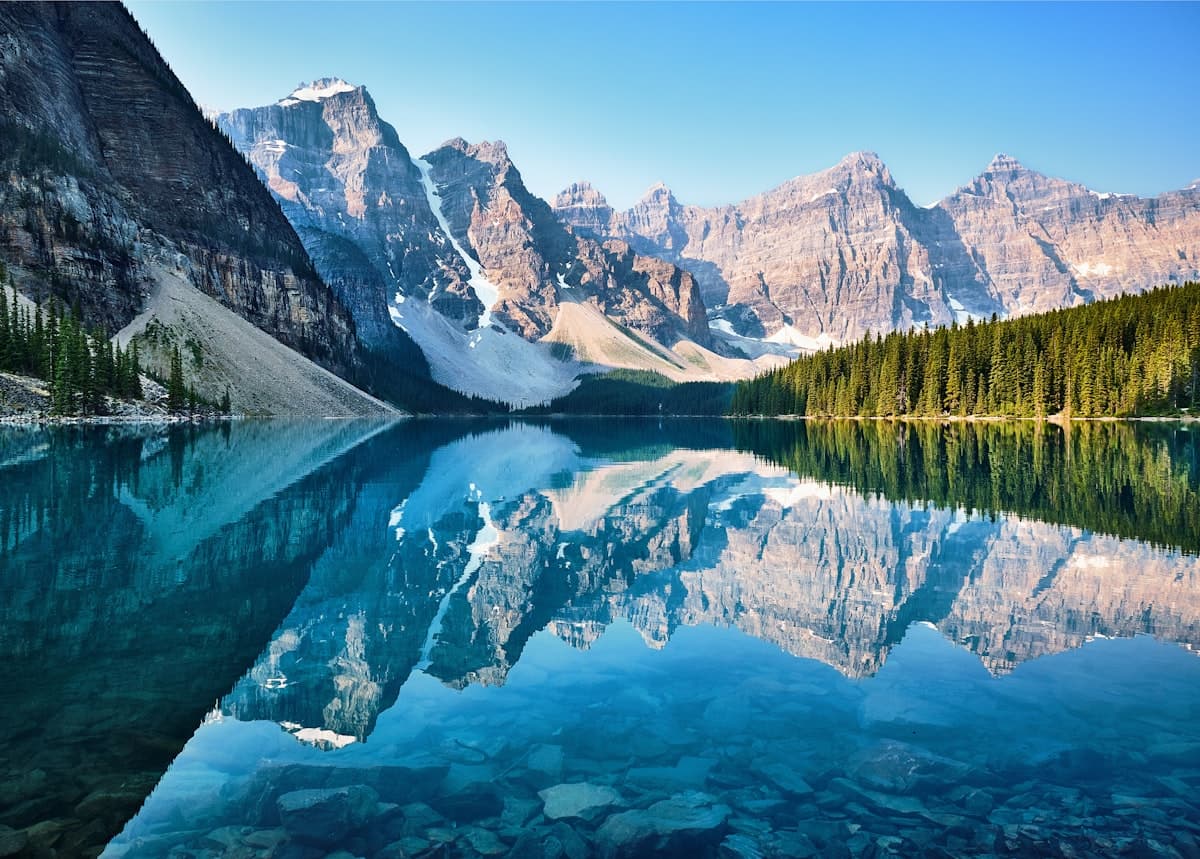 Mountain lake surrounded by peaks in Banff